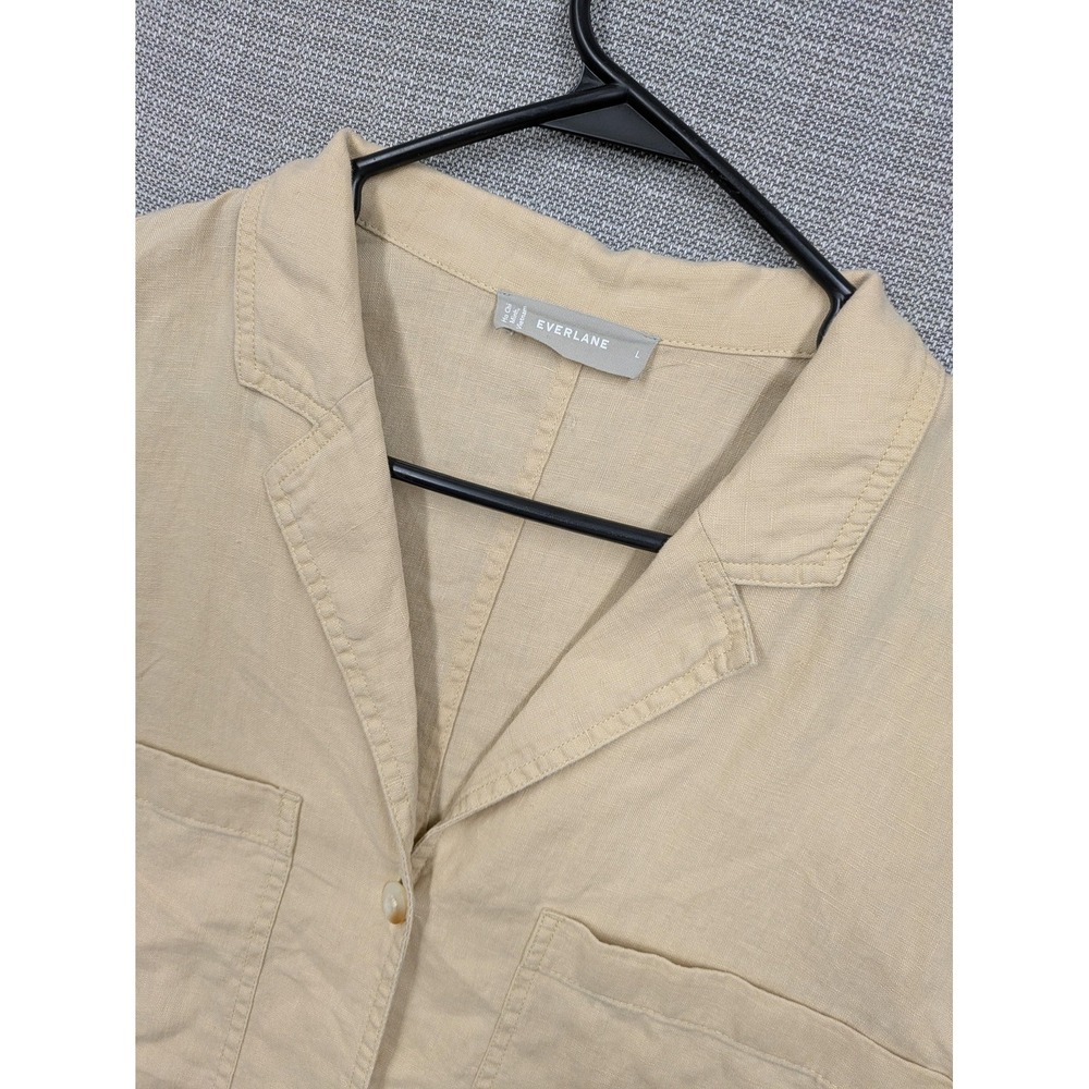 Everlane Shirt Womens Large Beige Linen Short Sleeve Button Up Cropped Top